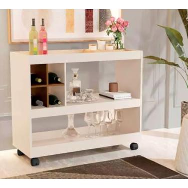 Imagem de Aparador Buffet Multiuso com Adega e Rodízio Cantinho do Café Sala Cozinha Recepção Decoração Retrô (Off White Nature)