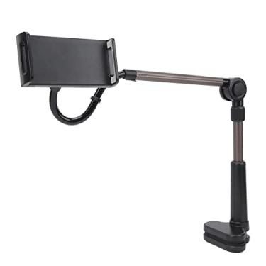 Imagem de ZAWELIYO Suporte de Braçadeira para Tablet, Rotação Estável Flexível para Telefone Tablet, Suporte de Montagem de Mesa de 360 ​​graus para Escritório, Uso Doméstico, Liga de Alumínio Preta