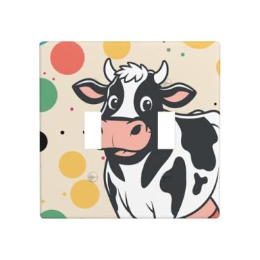 Imagem de Indokyeyqaz Placa decorativa de interruptor de luz dupla de vaca de bolinhas coloridas, 2 placas de interruptor e capas de tomada 11,4 x 11,4 cm para quarto, banheiro, cozinha, decoração de casa