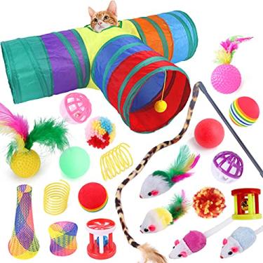 Imagem de Conjunto de Brinquedos Túneis Pet Tee com 22 Peças Bastão Provocação para Gato Brinquedo Interativo Penacho Túnel Fofo Sino