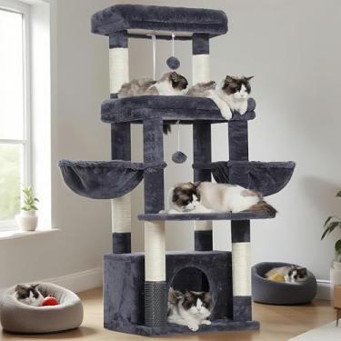 Imagem de Hey-brother Torre de árvore para gatos, postes para arranhar com plataforma extragrande, condomínio especializado, 2 redes aconchegantes, escova para cuidados pessoais para gatos adultos em ambientes