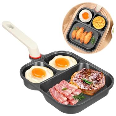Imagem de Tcwhniev Frigideira de omelete de ovo, 3 em 1, dividida, antiaderente, panqueca, para churrasqueira, adequada para fogão a gás e panelas de indução, preta