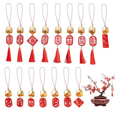 Imagem de 16 peças de decorações de ano novo chinês 2026 enfeites de sino com borla vermelha, decoração de ano novo lunar para presentes, festival de primavera, casa, cozinha, bonsai, árvore, carro, pingente