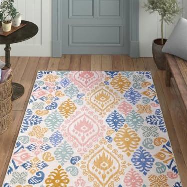 Imagem de Aldopein Tapete floral oriental lavável, ultra fino, boho paisley, tribal, indiano, 10 x 15 cm, para sala de jantar, quarto, entrada, cozinha, tapete vintage asteca hippie para sala de estar