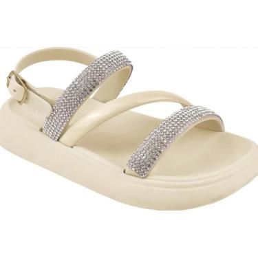 Imagem de Sandália Yasmin Off White Flat Menina Papete Chinelo Infantil Verão Calçado Criança Strass Confortável Feminimo (BR, Criança de 1 a 3 anos, Numérico, 23.5)