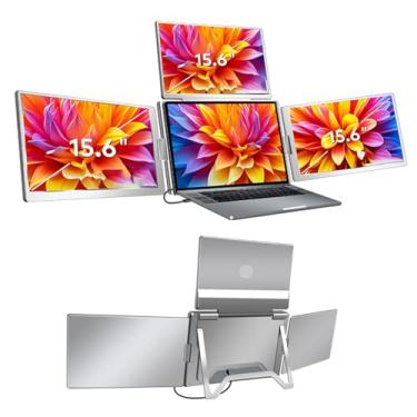 Imagem de Asixxsix Extensor de tela de laptop de 15,6", Monitor portátil triplo de rotação 360 com 1080P Display, Plug e Play Extensor de tela tripla com suporte ajustável para laptops de (Plugue dos EUA)