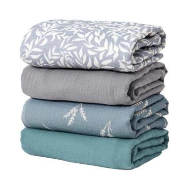 Imagem de Mantas De Algodão 100% Para Bebês, Kit Com 4 Peças, Macias E Confortáv