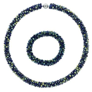 Imagem de Esbbela Colar de contas atadas à mão, gargantilha de cristal artificial para mulheres - fio de contas feito à mão com contas brilhantes Rondelle-43 cm, preto/vermelho/marrom, 17-18 inch, Cristal