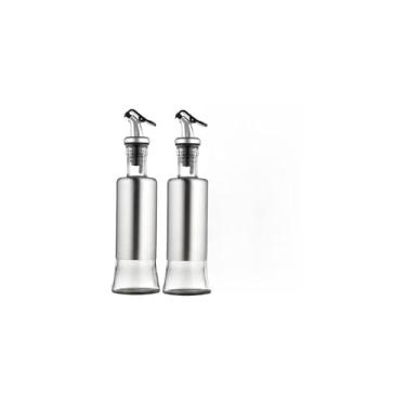 Imagem de Galheteiro para Azeite e Vinagre, 300ml, Vidro e Aço Inox, com Dosador, 25cm Altura x 6,5cm Diâmetro