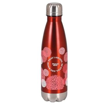 Imagem de Dicksons Garrafa de água esportiva de viagem cristã inspiradora, bebida quente ou gelada, aço inoxidável de 500 ml com tampa rosqueada floral vermelha Be Still and Know