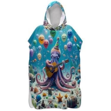 Imagem de Joisal Vibrantl Octopus Tropical Surf Poncho Adulto Trocador Roupão Praia Moletom Toalha Floral Absorvente Masculino Poncho com Capuz