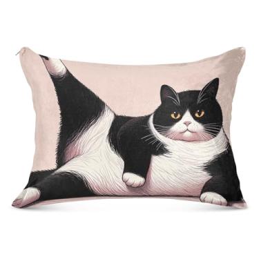 Imagem de Fronha decorativa de gato preto e branco preguiçoso com zíper padrão king queen size fronha para cama de casa sofá, tamanho padrão, 51 x 66 cm