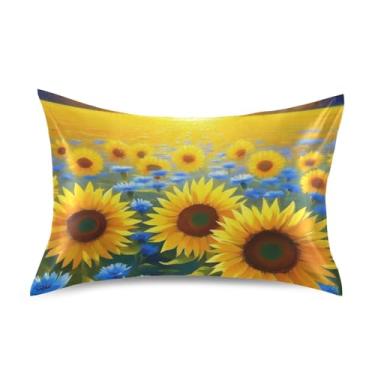 Imagem de Fronhas frescas de cetim floral girassol amarelo vibrante resfriamento padrão king queen fronhas personalizadas quarto estética tamanho padrão 66 cm x 50 cm