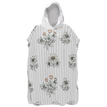 Imagem de Joisal Roupão de mudança de poncho de surfe para adultos toalhas de banho com capuz plus size ponchos de praia para homens flores vintage branco