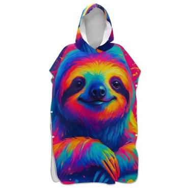 Imagem de Poncho de surf colorido bonito preguiça para adultos trocador com capuz toalha de banho plus size ponchos de praia para homens