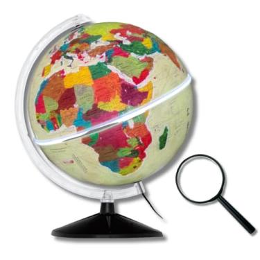 Imagem de GLOBO TERRESTRE FÍSICO HISTÓRICO LUMINOSO BASE PRETA 30CM + LUPA DE MÃO