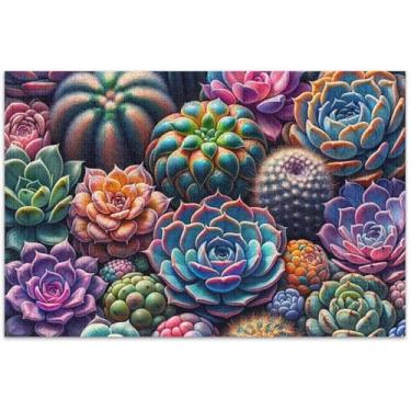 Imagem de Quebra-cabeça para adultos vibrantes suculentas coloridas 1000 peças presentes de festa de elefante branco presentes exclusivos decoração de pintura animal, 75 x 40 cm