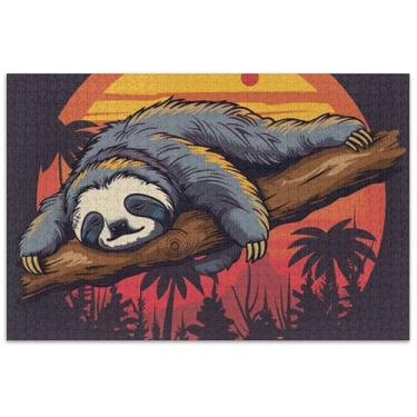 Imagem de Quebra-cabeça bonito preguiça adormecida pôr do sol 1000 peças adultos presentes de festa elefante branco paisagem quebra-cabeça brinquedo arte