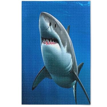 Imagem de Quebra-cabeça para adultos 1000 peças pintura animal fofo desenho legal tubarão azul tubarão branco arte prima quebra-cabeça presentes elefantes brancos, 1000 peças, 75 x 50 cm