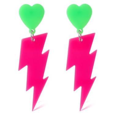 Imagem de Mikovivi Brincos Raio Néon dos Anos 80 e 90, Acrílico Néon Retro Brincos Pendentes para Mulher Acessórios Geométricos para Festas de Halloween e Roupas Vintage (Rosa Choque, Verde)