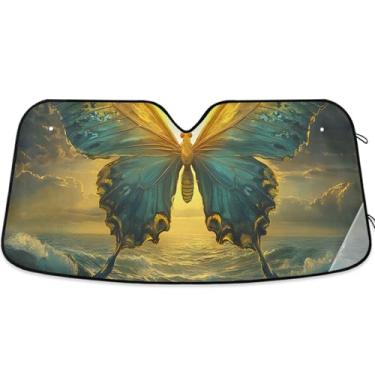 Imagem de Guarda-sol personalizado fantasia borboleta oceano impressão para para-brisa de carro engraçado universal dobrável caminhão carro sombra para-brisa frontal automotivo M, 139.7 cm x 70.1 cm