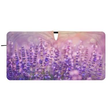 Imagem de Guarda-sol de flores roxas de campo lavanda personalizado para para-brisa de carro bonito caminhão dobrável sombra de carro automotivo para para-brisa dianteiro, 81 cm x 157 cm