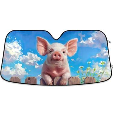 Imagem de Guarda-sol de carro floral com estampa de porco fofo personalizado para-brisa universal dobrável para janela de carro para-brisa frontal floral animal M, 139,7 cm x 70,1 cm