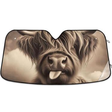 Imagem de Guarda-sóis de carro de vaca Highland para pára-brisas para carros dobráveis para janelas dianteiras florais automotivas retráteis S, 134,6 cm x 59,7 cm