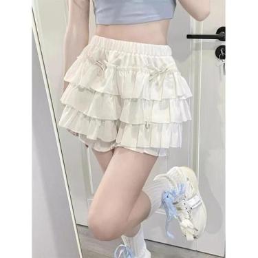 Imagem de Saia Mini Rosa E Branca Y2K Com Babados Para Mulheres, Cintura Alta, E