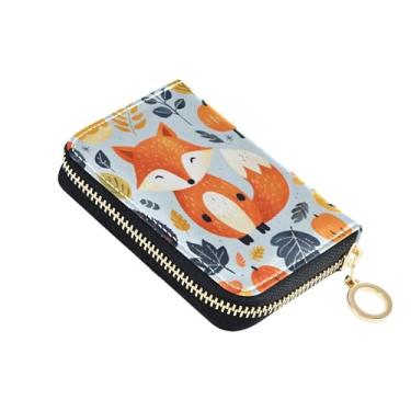 Imagem de Carteira feminina com zíper e bloqueio de RFID, porta-cartões de crédito, carteira de couro para viagem e dinheiro com bolso para moedas, desenho de raposa de outono