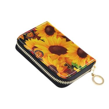 Imagem de Carteira feminina de borboleta escura com girassóis vibrantes, porta-cartões de crédito, bloqueio de RFID, porta-moedas de animais com zíper