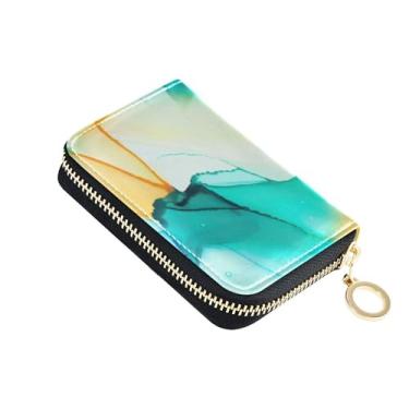 Imagem de Carteira feminina chique gradiente azul em aquarela com zíper fofo porta-cartões com bloqueio de RFID e zíper