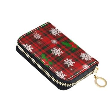 Imagem de Carteira feminina com zíper em torno de carteiras de cartão de crédito bloqueio RFID Natal vermelho verde tartan xadrez carteira com zíper e bolsa para moedas