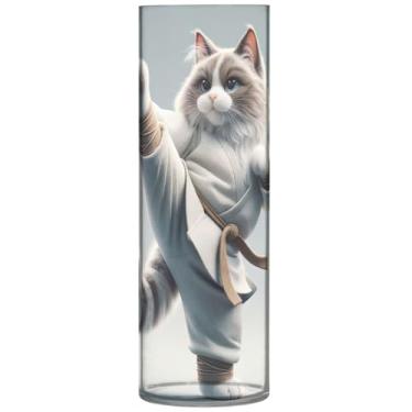 Imagem de Ragdoll Vaso cilíndrico engraçado de gato de karatê para mesa decorativo de plástico personalizado vaso redondo bonito floral moderno decorações, 30 cm x 9,9 cm