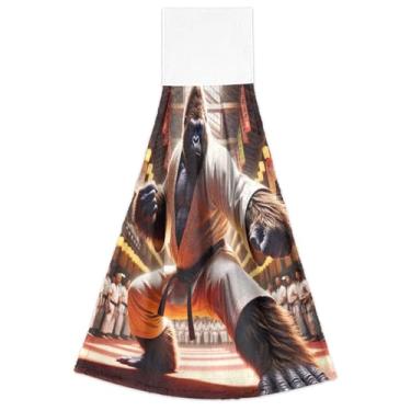 Imagem de Joisal Gorilla Karate Engraçado Outono Pendurado Toalhas de Mão Absorventes Toalhas de Chá Forno Macio Conjunto de 2, Decorações de Cozinha Bonitas 18,2 x 14 Polegadas