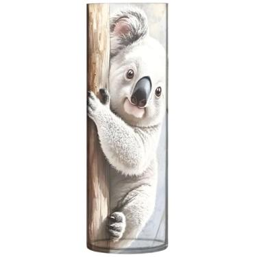 Imagem de Vasos cilíndricos com estampa animal urso coala fofo decoração de casa vaso redondo de plástico bonito personalizado floral moderno decorações, 30 cm x 9,9 cm