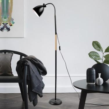 Imagem de Luminária de chão minimalista nórdica com cabeça ajustável em 720°, ideal para leitura em ambientes internos, como sofás e salas de estar (preta e branca).