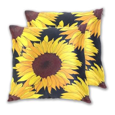 Imagem de Joitme Conjunto de 2 capas de almofadas coloridas amarelas girassóis pretos, almofadas de sofá com destaque grande, 50 x 50 cm, 2 peças