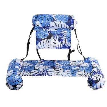 Imagem de Cadeira Flutuante Inflável para Adultos, Tecido Suave + Encosto Ajustável, Ideal para Praia, Lago, Rio e Festas na Piscina, Design de Folhagens Tropicais.