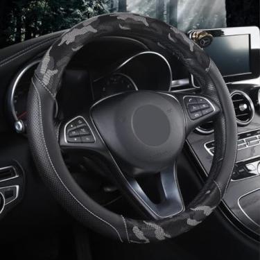 Imagem de Knonip Capa de volante camuflada para mulheres e homens, antiderrapante, respirável, inodora, acessórios para carro, 38 cm, aderência confortável universal (preto)