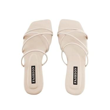 Imagem de Sandálias sem cadarço e tiras cruzadas, bico aberto, sandálias deslizantes de verão, Bege, 37