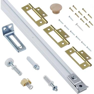 Imagem de Kit de ferragens de porta bifold com trilha, kits de ferragens de porta de armário bidobráveis, ferramenta de substituição de reparo de porta dobrável, kits de trilhos de metal para porta dupla (91 cm