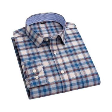 Imagem de Camisa Formal Casual De Algodão Com Botões Em Estampa Xadrez Para Home
