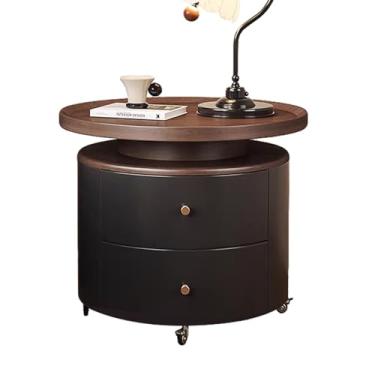 Imagem de Mesa de cabeceira moderna com gaveta de armazenamento, mesa de cabeceira de madeira para sala de estar, armário, design de perfil curvo, para quarto, sala de estar, escritório (preto, 70 cm)