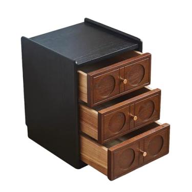 Imagem de KXPSWGE Mesa de cabeceira com 3 gavetas, armário de mesa lateral de cama, alça de metal, cômoda natural para quarto, mesa de cabeceira de madeira para sala de estar, armário