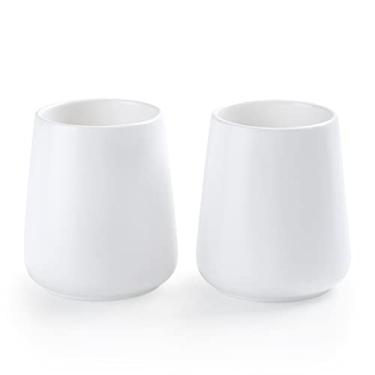 Imagem de Suporte de escova de dentes branco para banheiro - Conjunto de 2 peças de suportes de escovação de dentes de cerâmica, copo de escova de dentes e organizador de pasta de dente para bancada de