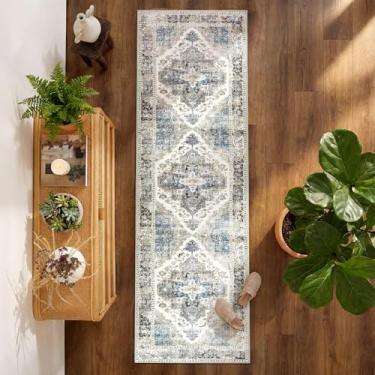 Imagem de jinchan Tapete de cozinha 5 x 15 cm, estampa vintage, lavável, cinza, antiderrapante, tapetes para corredores, entrada, escritório, quarto, tapete leve retrô de chenille fino