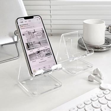 Imagem de Suporte de celular de acrílico - Suporte de telefone transparente portátil para acessórios de mesa de escritório