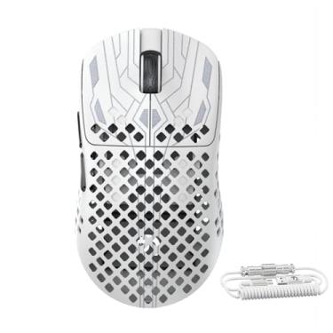 Imagem de Mouse gamer com fio MAMBASNAKE M2 de fibra de carbono, sensor profissional PAW3395 de 40.000 DPI, driver com inteligência artificial para PC (Windows/Mac), branco.