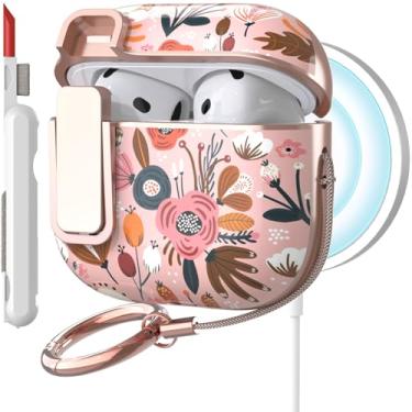 Imagem de TATOFY Capa para AirPods 4ª geração com kit de limpeza de clipe de bloqueio Slim Hard AirPod 4 Lock Case compatível com MagSafe (rosa)